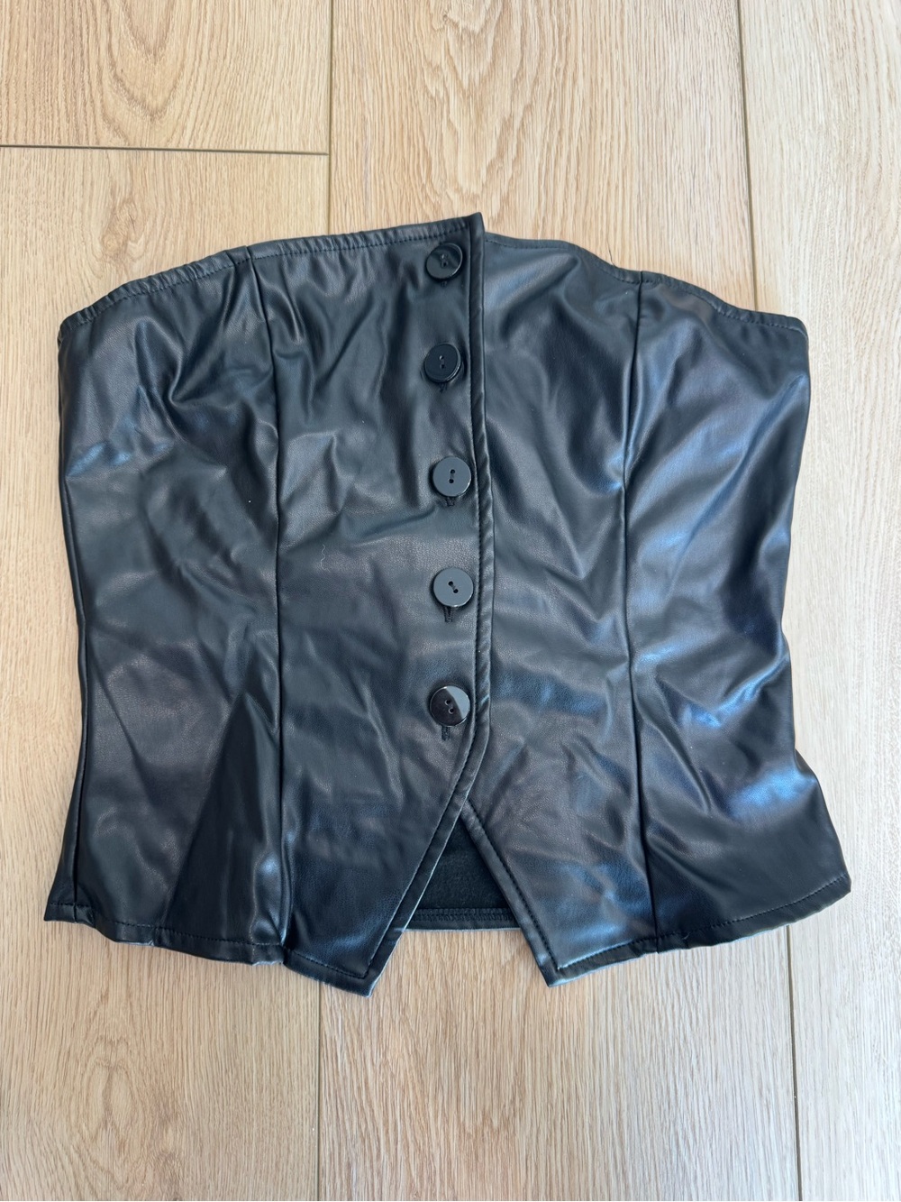 Princess Polly Black Faux Leather Corset Top Size 6 Strapless